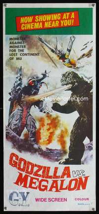 a602 GODZILLA VS MEGALON Aust daybill movie poster '76 and Jet Jaguar!