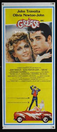 a609 GREASE yellow Aust daybill movie poster '78 Travolta, Newton-John