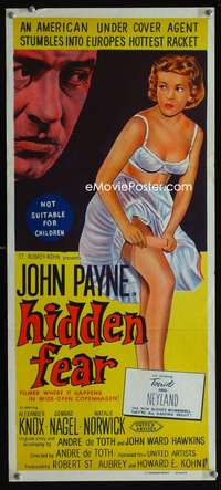 a623 HIDDEN FEAR Aust daybill movie poster '57 John Payne, Neyland