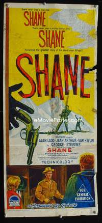a807 SHANE Aust daybill movie poster R50s Ladd, Jean Arthur, Heflin