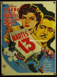 a345 MARTES 13 Mexican movie poster '54 Jose Diaz Morales
