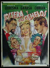 a374 SOLTERA Y CON GEMELOS Mexican movie poster '45 Marion art!
