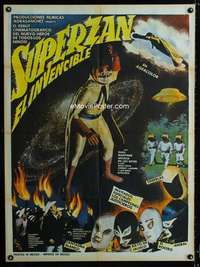 a376 SUPERZAN EL INVENCIBLE Mexican movie poster '71 wrestler!