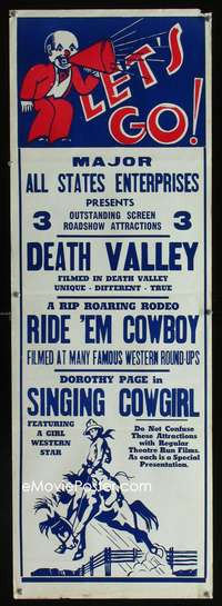 a006 DEATH VALLEY/RIDE 'EM COWBOY/SINGING COWGIRL special 14x41 movie poster c40s