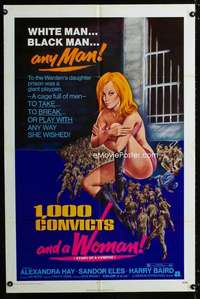 b004 1000 CONVICTS & A WOMAN one-sheet movie poster '71 sexy nympho!