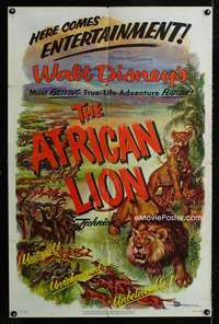 b017 AFRICAN LION one-sheet movie poster '55 Walt Disney jungle safari!