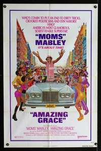 b036 AMAZING GRACE one-sheet movie poster '74 Moms Mabley, Kunstler art!