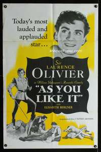 b062 AS YOU LIKE IT one-sheet movie poster R49 Sir Laurence Olivier!