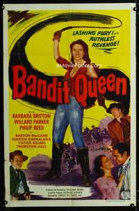 b070 BANDIT QUEEN one-sheet movie poster '50 Barbara Britton w/ whip!