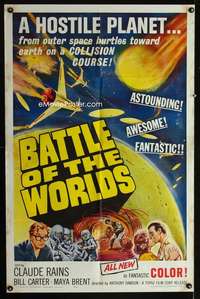 b085 BATTLE OF THE WORLDS one-sheet movie poster '61 cool Italian sci-fi!