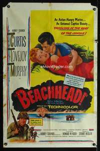 b087 BEACHHEAD one-sheet movie poster '54 Tony Curtis, Mary Murphy, Lovejoy