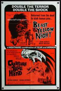 b088 BEAST OF THE YELLOW NIGHT/CREATURE WITH BLUE HAND one-sheet movie poster '71
