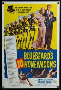 b130 BLUEBEARD'S 10 HONEYMOONS one-sheet movie poster '60 great image!