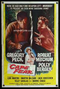 b170 CAPE FEAR one-sheet movie poster '62 Gregory Peck, Robert Mitchum
