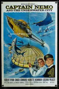 b172 CAPTAIN NEMO & THE UNDERWATER CITY one-sheet movie poster '70 Ryan