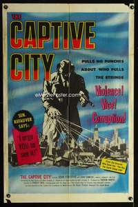 b174 CAPTIVE CITY one-sheet movie poster '52 John Forsythe, film noir!