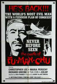 b180 CASTLE OF FU MANCHU one-sheet movie poster '72 Chris Lee, Jess Franco