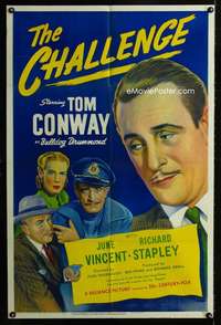 b188 CHALLENGE one-sheet movie poster '48 Tom Conway as Bulldog Drummond!