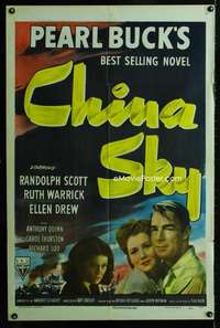 b205 CHINA SKY one-sheet movie poster '45 Randolph Scott, Pearl S. Buck