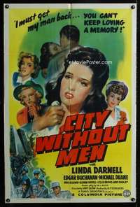 b212 CITY WITHOUT MEN one-sheet movie poster '42 hearthrob Linda Darnell!