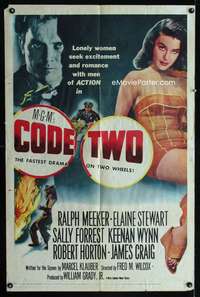 b219 CODE TWO one-sheet movie poster '53 Ralph Meeker, sexy Elaine Stewart!