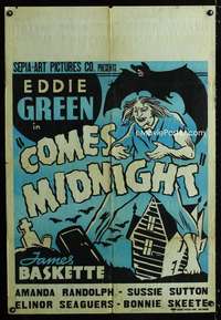 b228 COMES MIDNIGHT one-sheet movie poster '40 cool black horror image!