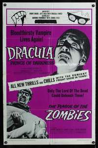 b334 DRACULA PRINCE OF DARKNESS/PLAGUE OF THE ZOMBIES one-sheet movie poster '66
