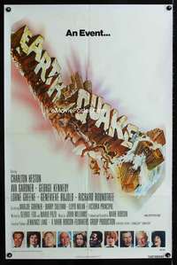 b344 EARTHQUAKE one-sheet movie poster '74 Charlton Heston, Ava Gardner