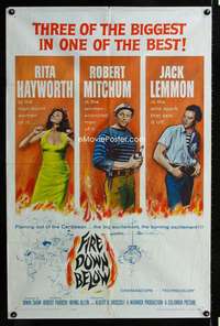 b384 FIRE DOWN BELOW one-sheet movie poster '57 sexy Rita Hayworth!
