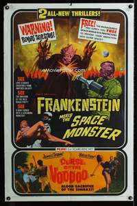b399 FRANKENSTEIN MEETS SPACE MONSTER/CURSE OF FLY one-sheet movie poster '65