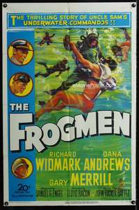 b407 FROGMEN one-sheet movie poster '51 Uncle Sam's underwater commandos!