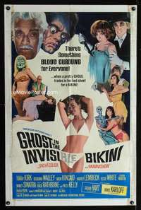 b432 GHOST IN THE INVISIBLE BIKINI one-sheet movie poster '66 Karloff