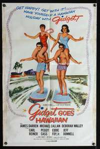 b440 GIDGET GOES HAWAIIAN one-sheet movie poster '61 cool surfing image!