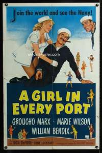 b444 GIRL IN EVERY PORT one-sheet movie poster '52 Groucho Marx