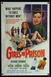b450 GIRLS IN PRISON one-sheet movie poster '56 classic bad girl image!