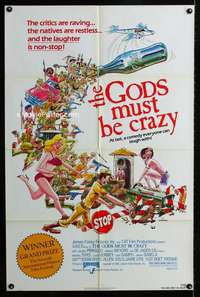 b460 GODS MUST BE CRAZY one-sheet movie poster '80 Jamie Uys, Goodman art!