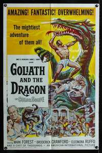 b469 GOLIATH & THE DRAGON one-sheet movie poster '60 cool fantasy art!