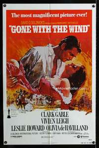 b471 GONE WITH THE WIND one-sheet movie poster R80 Clark Gable, Leigh