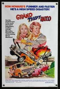 b478 GRAND THEFT AUTO one-sheet movie poster '77 Ron Howard, Solie art!