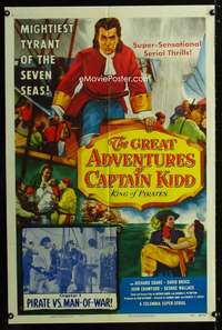 b483 GREAT ADVENTURES OF CAPTAIN KIDD Chap 1 one-sheet movie poster '53serial