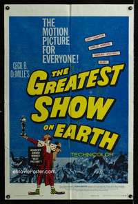 b491 GREATEST SHOW ON EARTH one-sheet movie poster R60 DeMille, Heston