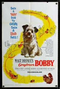 b498 GREYFRIARS BOBBY one-sheet movie poster '61 Disney Skye Terrier!