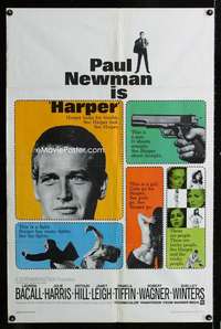 b526 HARPER one-sheet movie poster '66 Paul Newman, Lauren Bacall