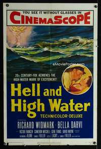 b539 HELL & HIGH WATER one-sheet movie poster '54 Sam Fuller, Widmark