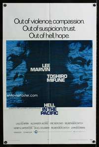 b541 HELL IN THE PACIFIC one-sheet movie poster '69 Lee Marvin, Mifune