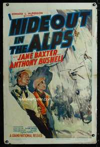 b547 HIDEOUT IN THE ALPS one-sheet movie poster '36 cool skiing art!