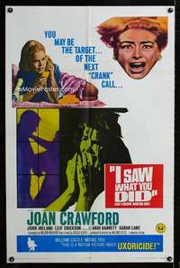 b575 I SAW WHAT YOU DID one-sheet movie poster '65 Joan Crawford, Castle