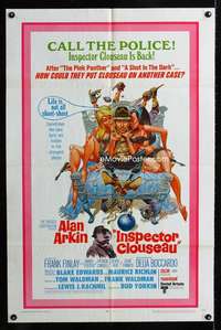 b590 INSPECTOR CLOUSEAU one-sheet movie poster '68 Arkin, Jack Davis art!