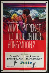 b605 JULIE one-sheet movie poster '56 Doris Day, crazy Louis Jourdan!