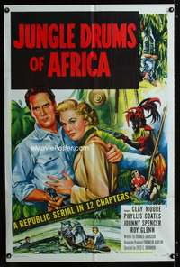 b610 JUNGLE DRUMS OF AFRICA one-sheet movie poster '52 Coates, serial!